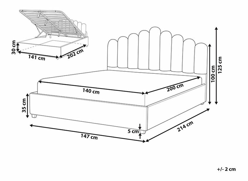 Manželská posteľ 140 cm Valhala (béžová) (s roštom a úložným priestorom)