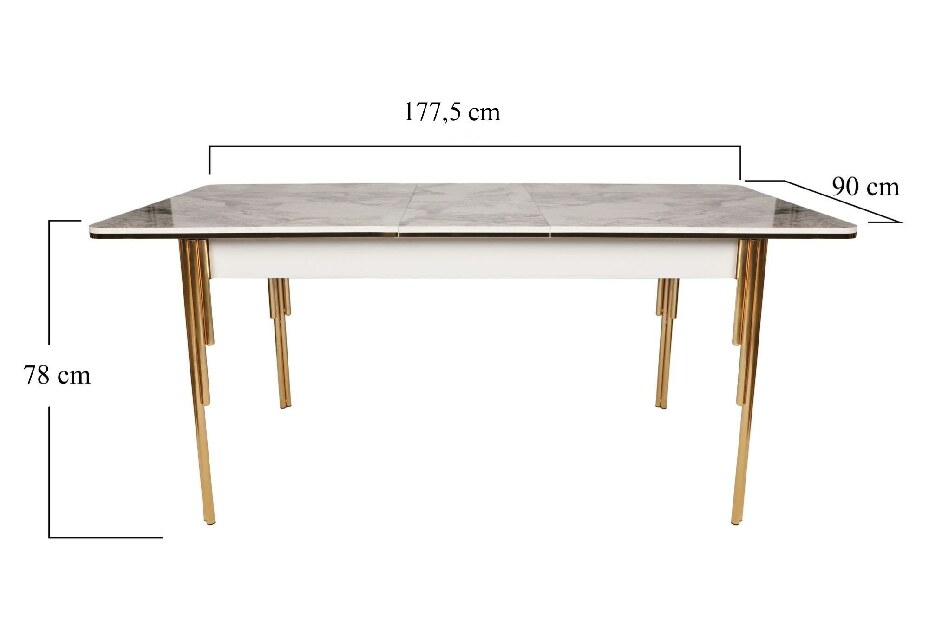 Rozkladací jedálenský stôl (pre 6 osôb) Diana (Zlatá + Biela)