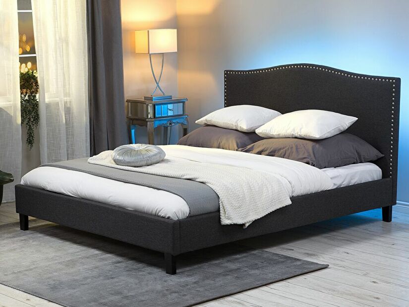 Manželská posteľ 180 cm MONTHY (s roštom a LED osvetlením) (sivá)