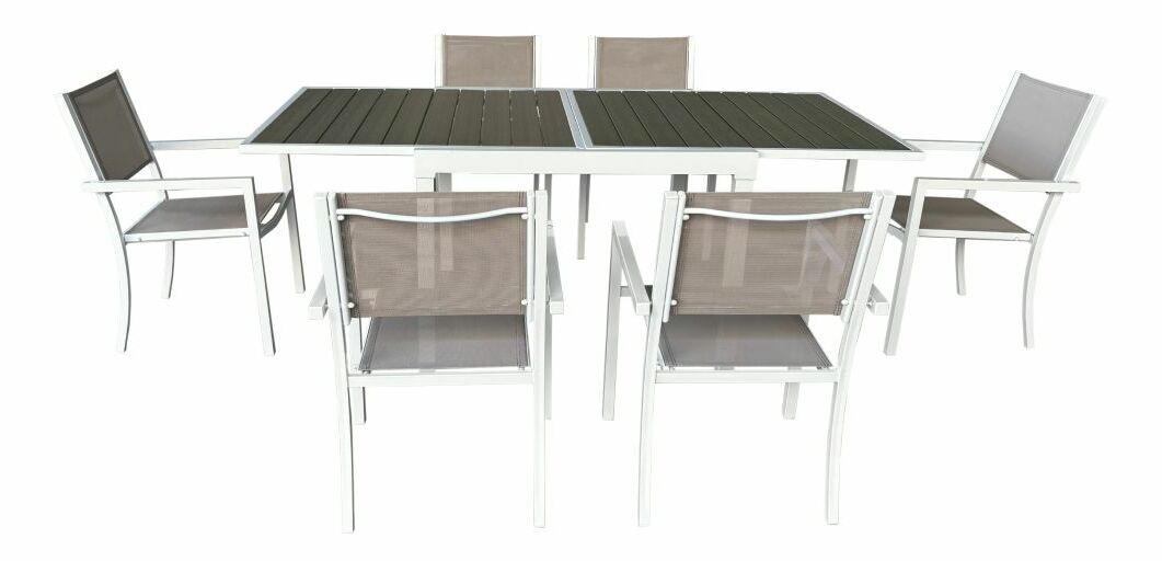 Rozkladací záhradný stôl DARIO (biela oceľ + sivá) (pre 4-8 osôb)