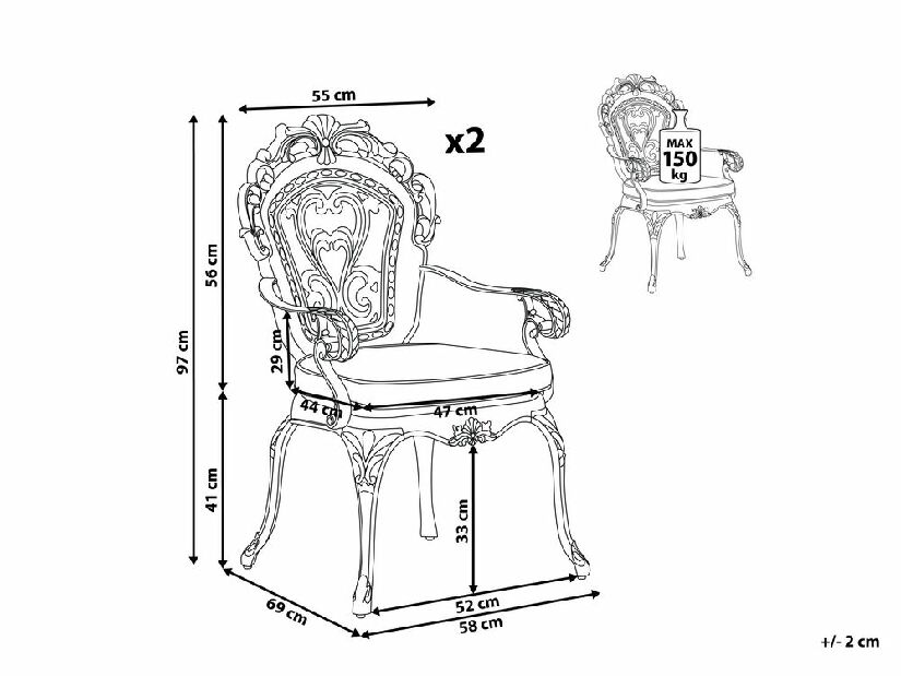 Set 2 ks. záhradných stoličiek SAPRENA (hliník) (hnedá)