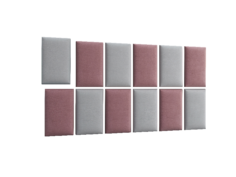 Set 12 čalúnených panelov Quadra 180x100 cm (ružová + svetlosivá)