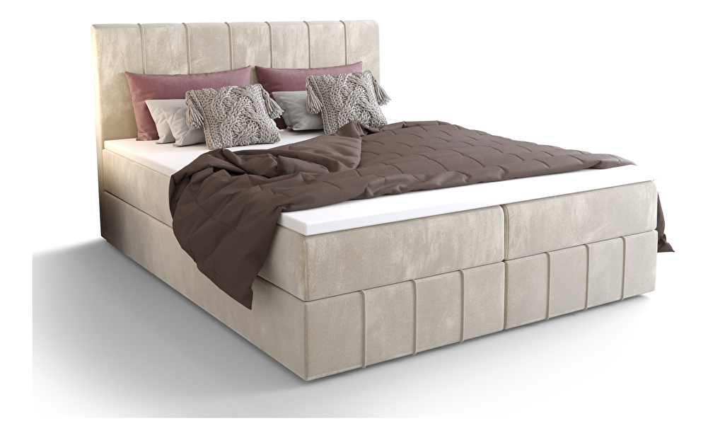 Manželská posteľ Boxspring 140 cm Barack Comfort (béžová) (s matracom a úložným priestorom)