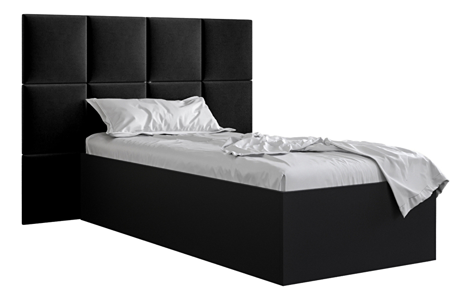 Jednolôžková posteľ s čalúneným čelom 90 cm Brittany 4 (čierna matná + čierna) (s roštom)