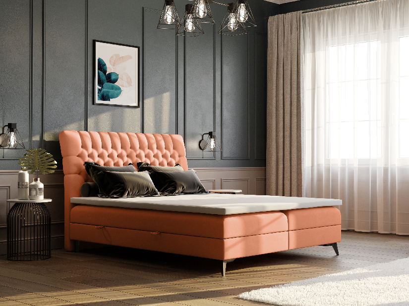Manželská posteľ Boxspring 140 cm Molera (oranžová) (s úložným priestorom)