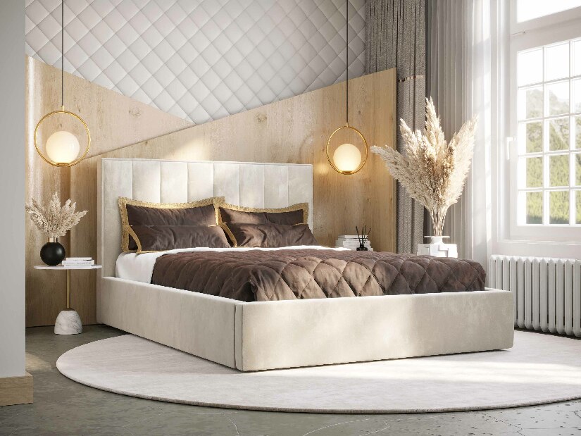 Manželská posteľ 160 cm Ocie (béžová) (s roštom a úložným priestorom)
