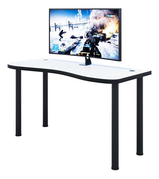 Herný pc stôl Gamer Y (biela + čierna) (s RGB LED osvetlením)