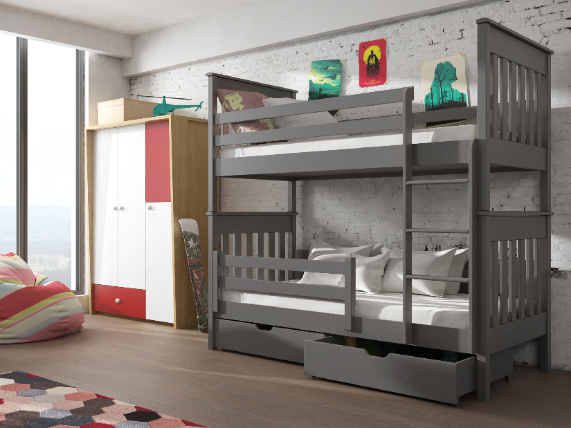 Detská posteľ 90 x 190 cm Brad (s roštom a úl. priestorom) (grafit)