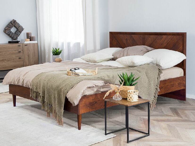 Manželská posteľ 160 cm MILLET (s roštom) (tmavé drevo)