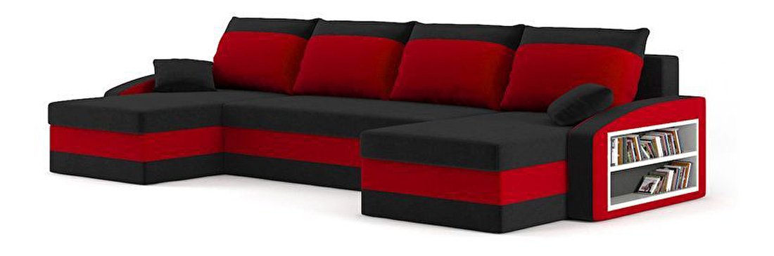 Rohová sedačka Surya (čierna + červená) (s poličkou) (P)