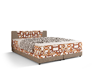 Manželská posteľ Boxspring 160 cm Linda Comfort (vzor + svetlohnedá) (s matracom a úložným priestorom)