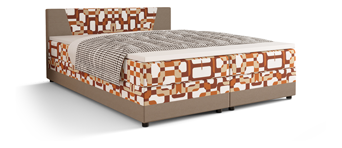 Manželská posteľ Boxspring 180 cm Linda Comfort (vzor + svetlohnedá) (s matracom a úložným priestorom)