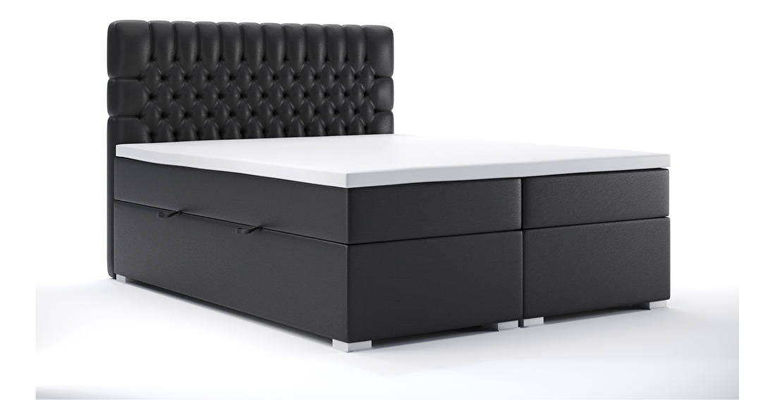Kontinentálna posteľ 180 cm Daliny (čierna ekokoža) (s úložným priestorom)