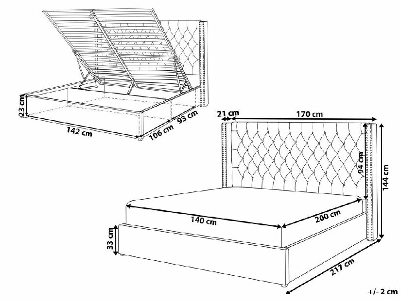 Manželská posteľ 140 cm Lubbka (sivá) (s roštom) (s úl. priestorom)