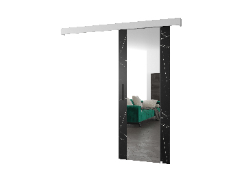Posuvné dvere 90 cm Sharlene II (mramor čierny + biela matná + čierna) (so zrkadlom)