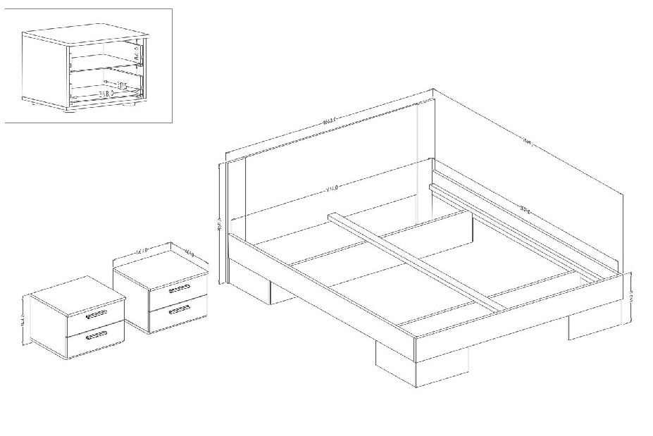 Manželská posteľ 160 cm Verwood Typ 81 (s nočnými stolíkmi) (dub sonoma + biely) 