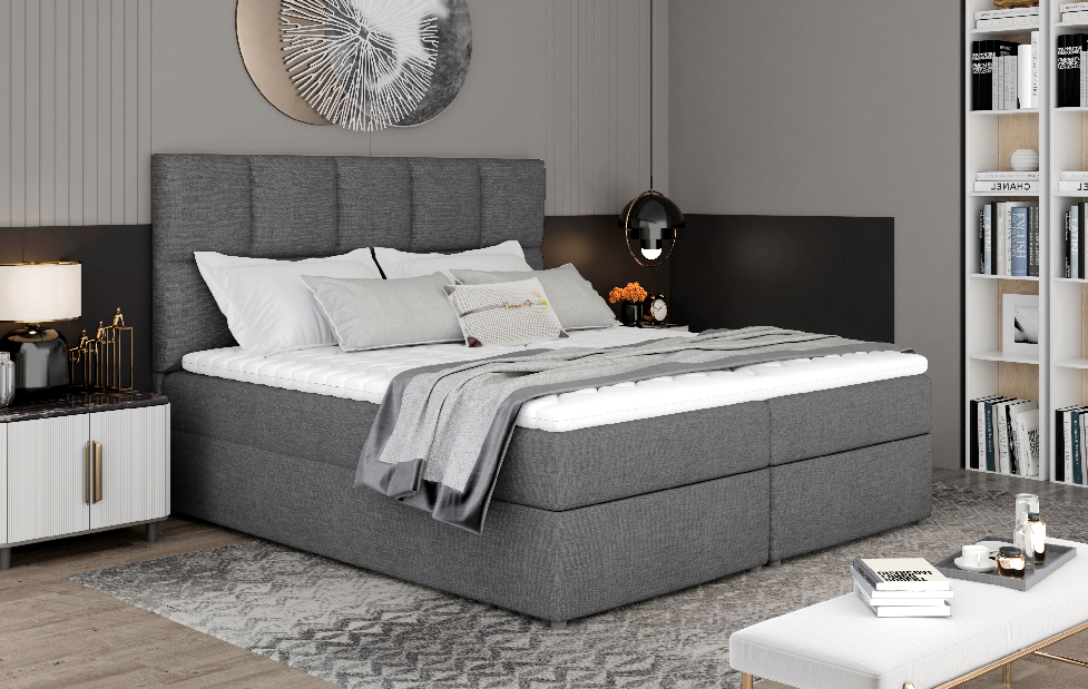 Kontinentálna posteľ 180 cm Galasa (sivá) (s matracmi a úl. priestorom)