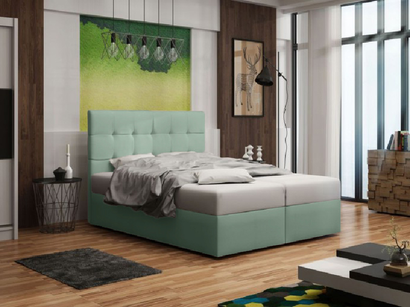 Manželská posteľ Boxspring 160 cm Duel 2 Comfort (mätová) (s matracom a úložným priestorom)