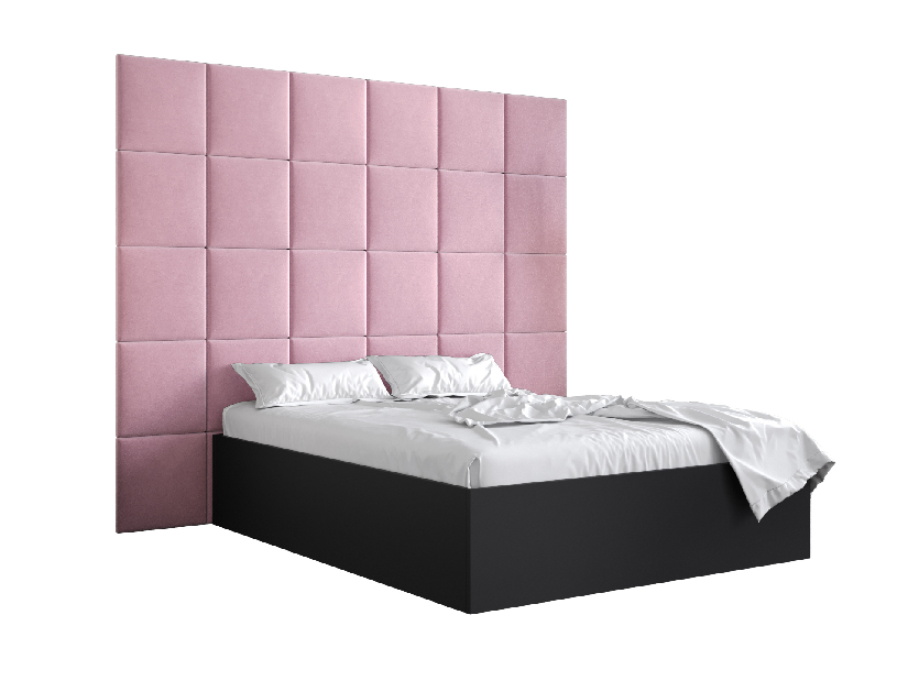 Manželská posteľ s čalúneným čelom 160 cm Brittany 3 (čierna matná + ružová) (s roštom)