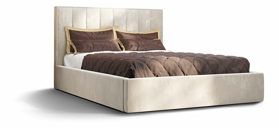 Manželská posteľ 180 cm Ocie (béžová) (s roštom a úložným priestorom)
