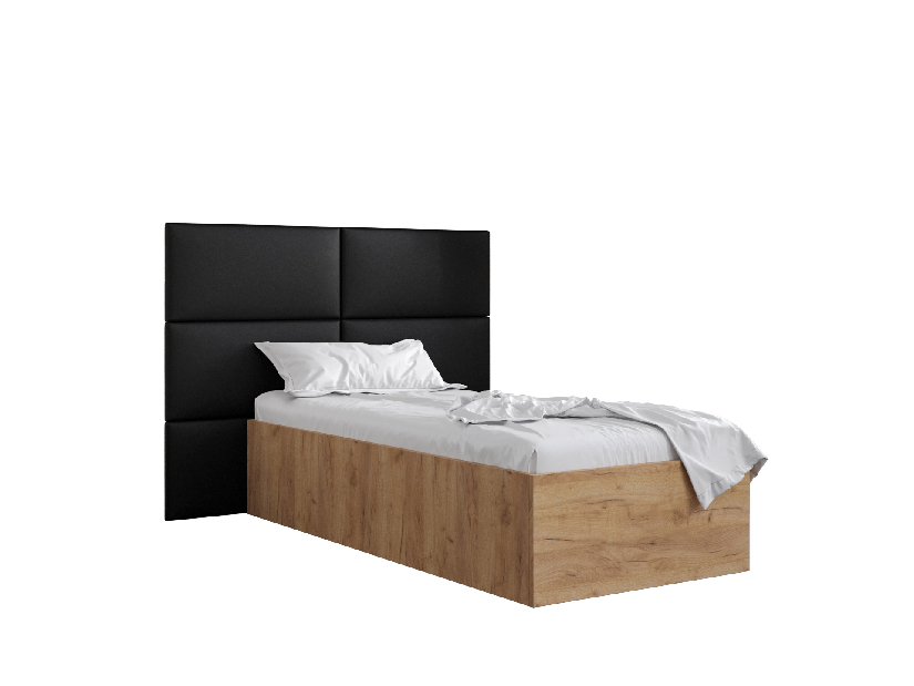 Jednolôžková posteľ s čalúneným čelom 90 cm Brittany 2 (dub craft zlatý + čierna) (s roštom)