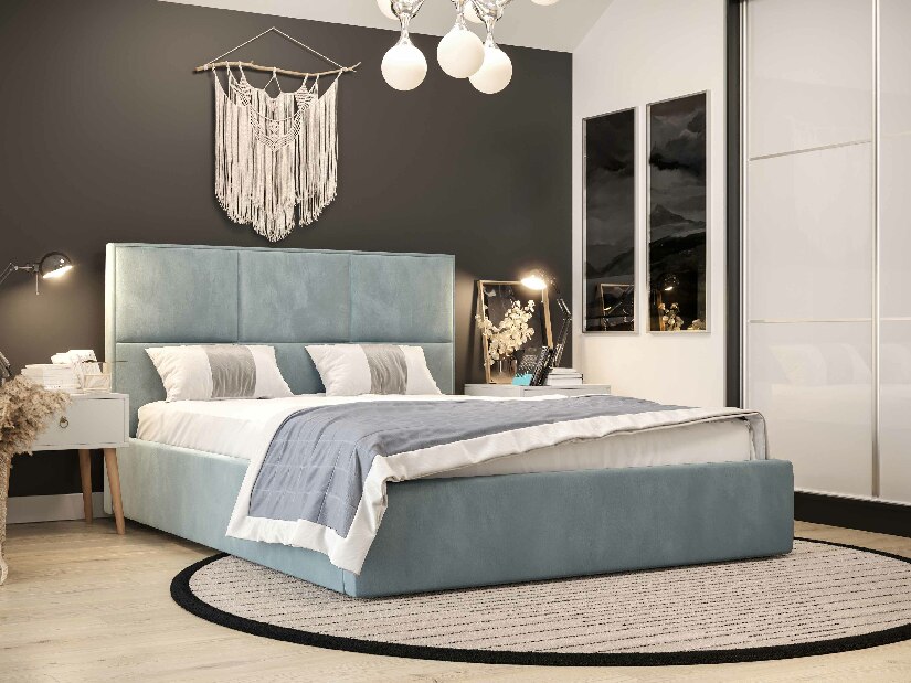 Manželská posteľ 140 cm Elna (modrá) (s roštom a úložným priestorom)
