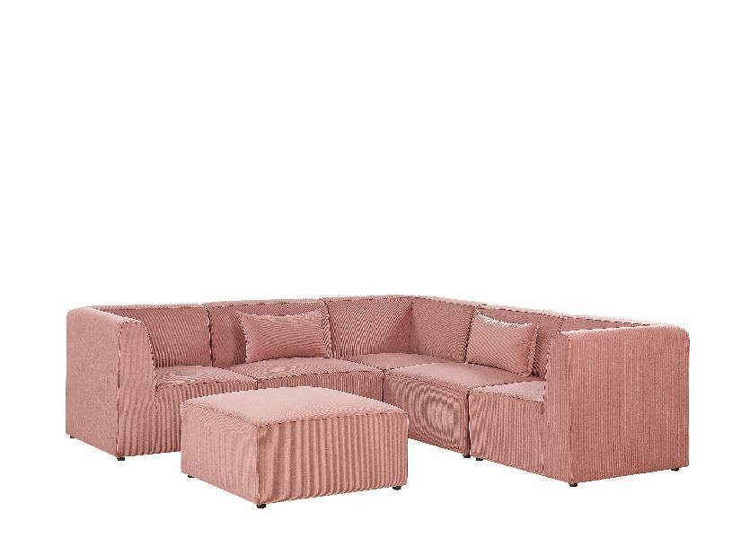Rohová sedačka LEMMIS (ružová) (pre 5 osôb) (s taburetkou) (menčester) (P)