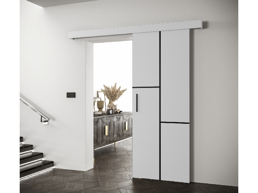 Posuvné dvere 90 cm Sharlene VII (biela matná + biela matná + čierna)