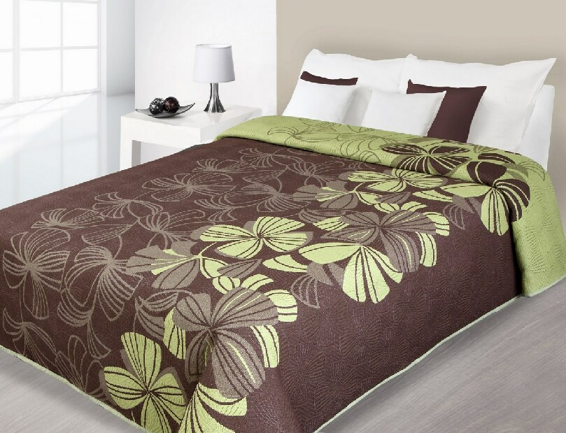 Prehoz na posteľ 210x170cm Kwiat (hnedá + zelená)
