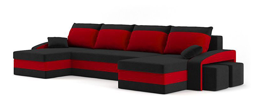Rohová sedačka Shalini (čierna + červená) (s taburetkou) (P)