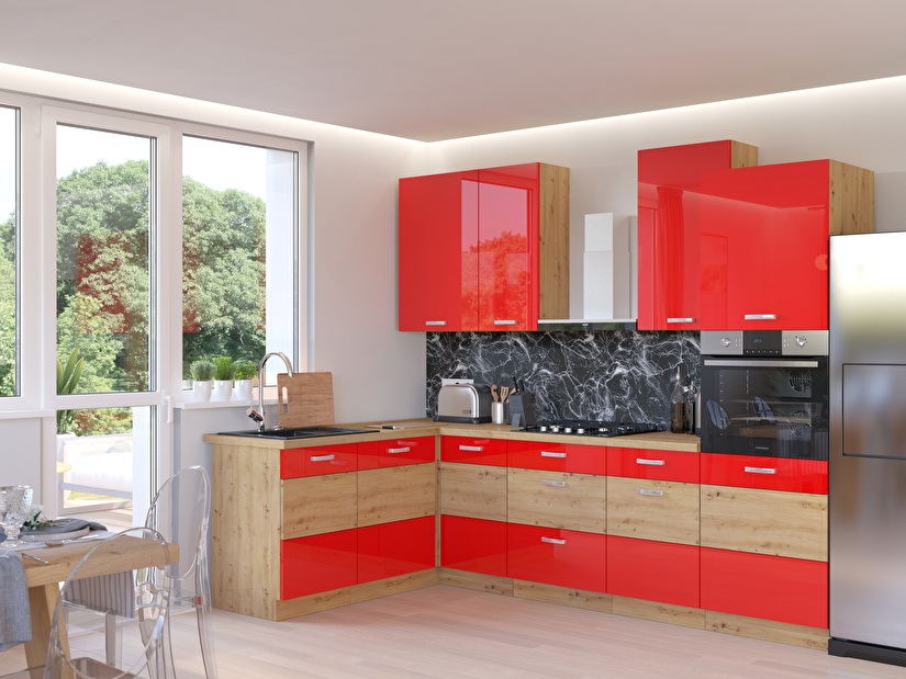 Kuchyňa Arryn 260 cm (dub artisan + červená)