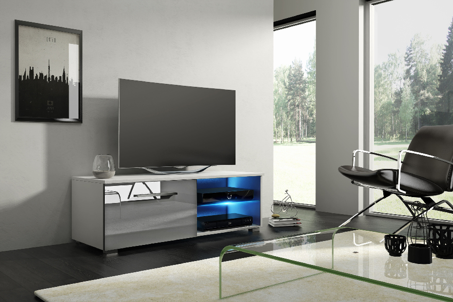 TV stolík/skrinka Mona 100 (biela matná + sivý lesk) *výpredaj