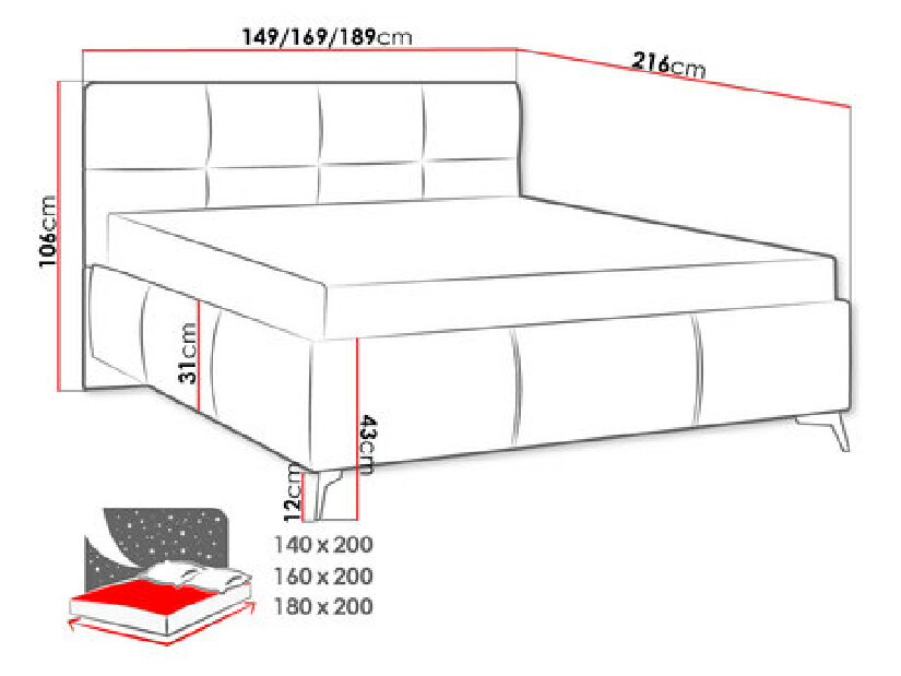 Čalúnená posteľ s kontajnerom Waverly (140x200) (Fresh 13)