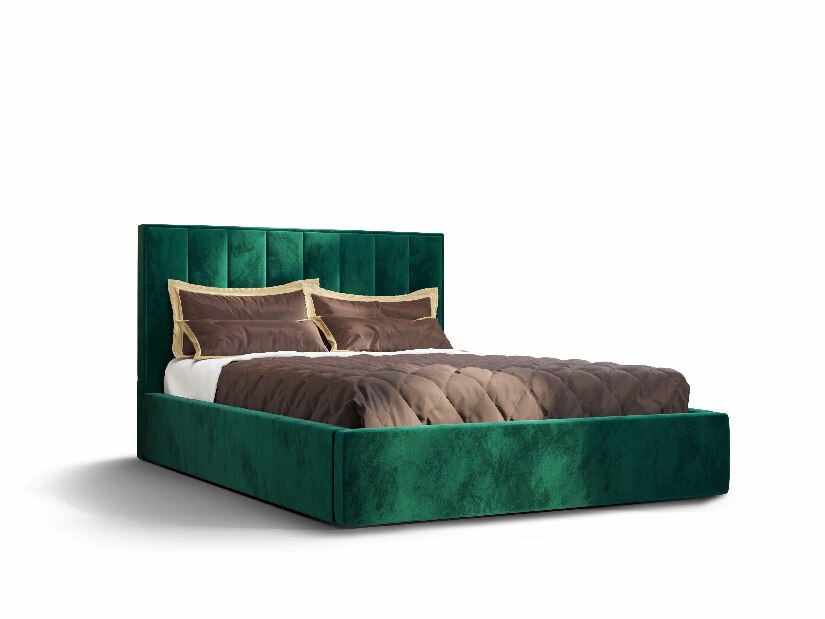 Manželská posteľ 180 cm Ocie (tmavozelená) (s roštom a úložným priestorom)