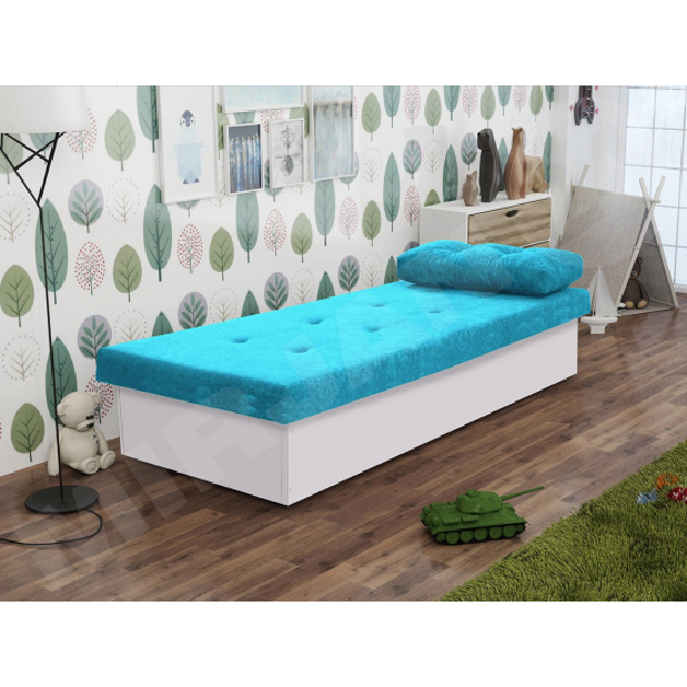 Jednolôžková posteľ 80 cm Nikroguta (biela + tyrkysová) (bez úložného priestoru) *výpredaj