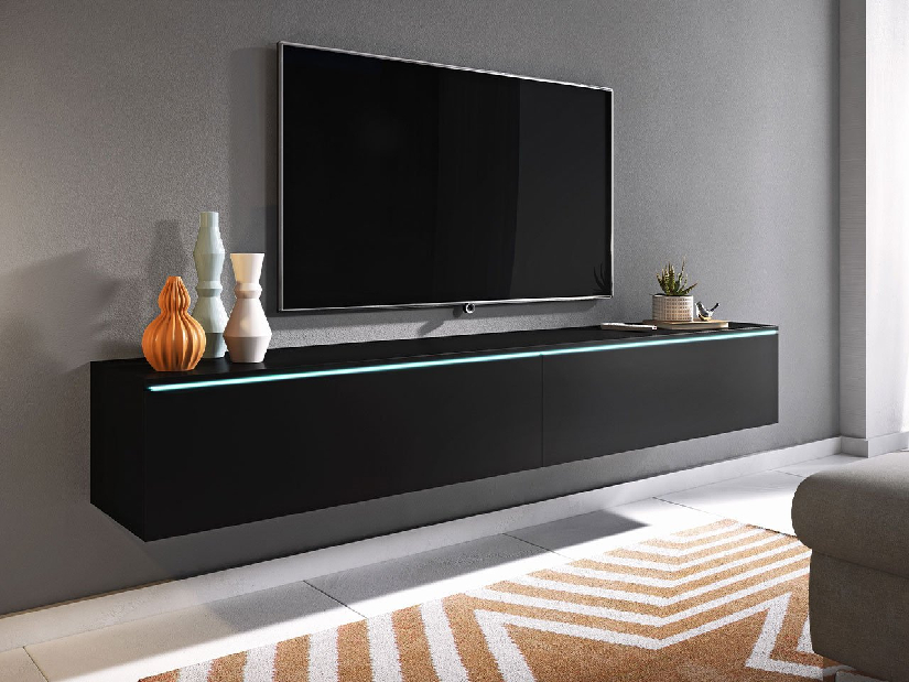 TV stolík/skrinka Dilune 180 (čierny grafit) (osvetlenie led biele)