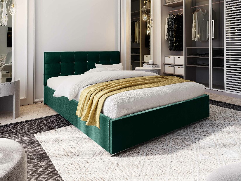 Manželská posteľ 160 cm Lonnie (tmavozelená) (s roštom a úložným priestorom)