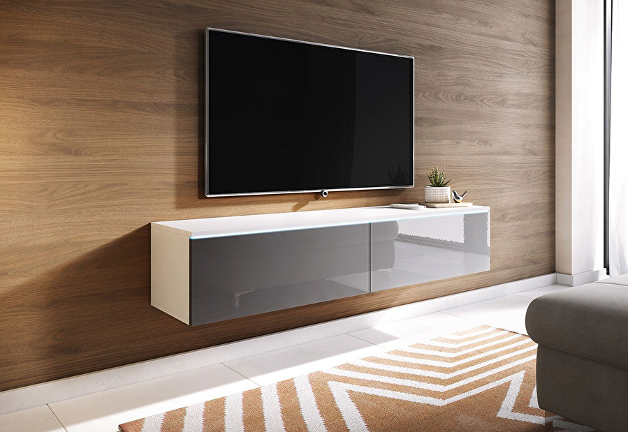 TV stolík/skrinka Dlone 140 (biela + sivý lesk) (s LED osvetlením) *výpredaj