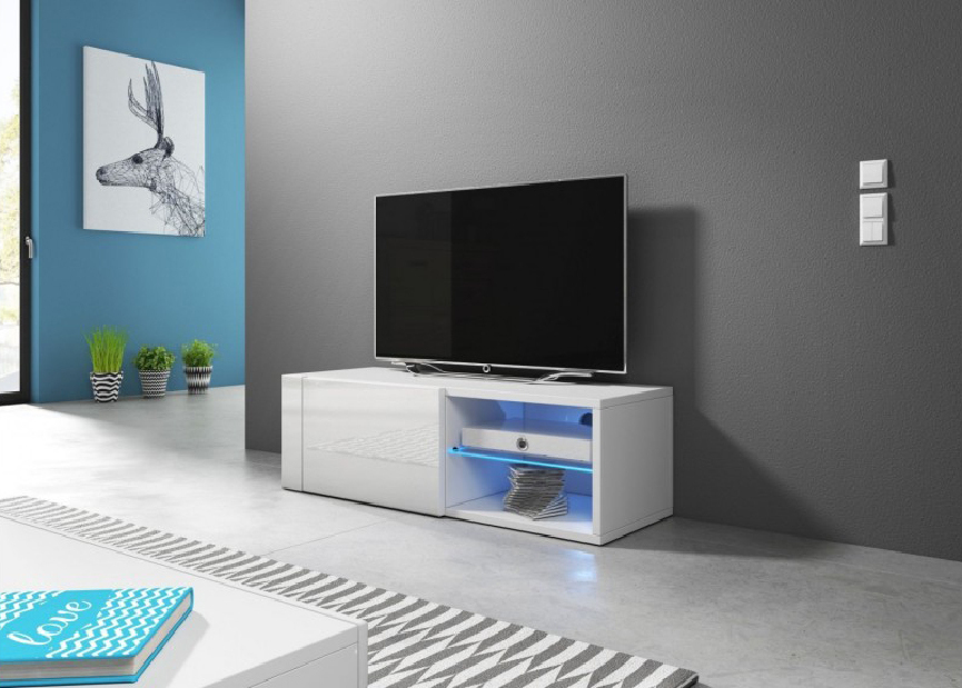 TV stolík/skrinka Best (biela + lesk biely) (LED osvetlenie modré) *výpredaj