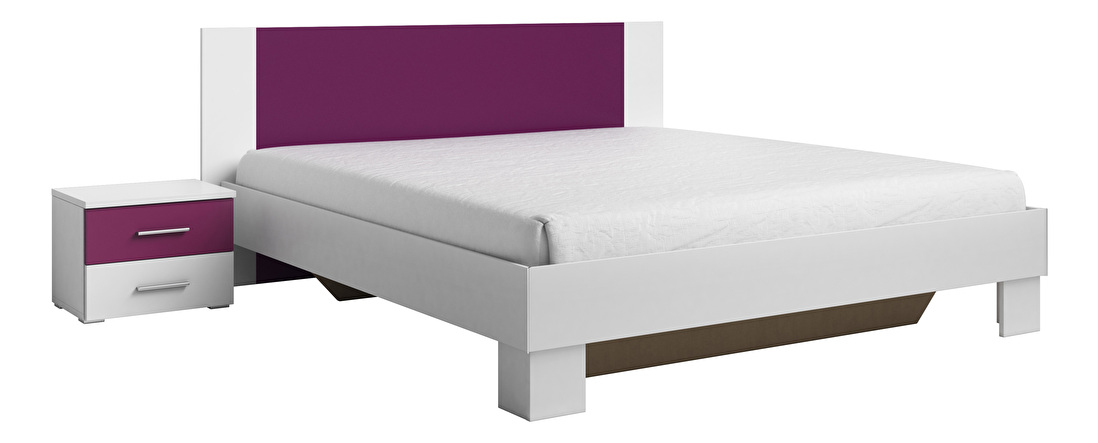 Manželská posteľ 180 cm Verwood Typ 52 (biela + fialová) (s noč. stolíkmi) *výpredaj