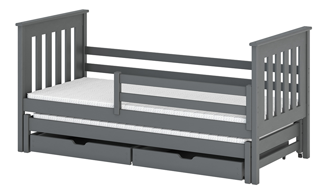 Detská posteľ 90 x 190 cm TOYA (s roštom a úl. priestorom) (grafit)