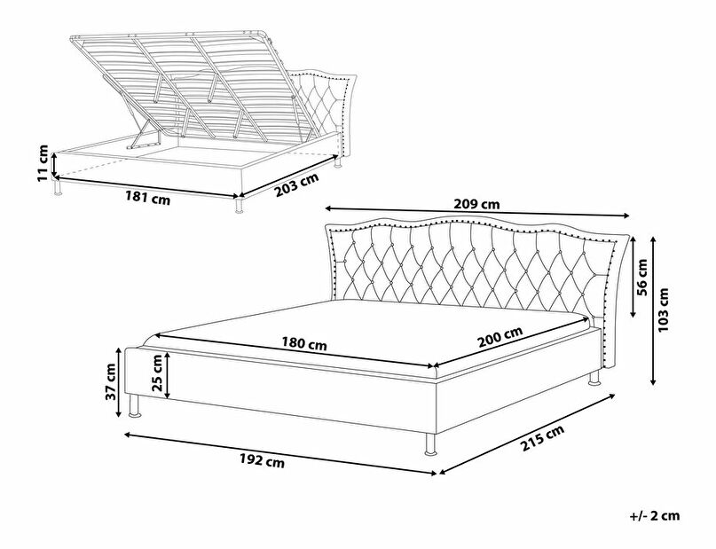 Manželská posteľ 180 cm MATH (s roštom a úl. priestorom) (tmavosivá zamatová)