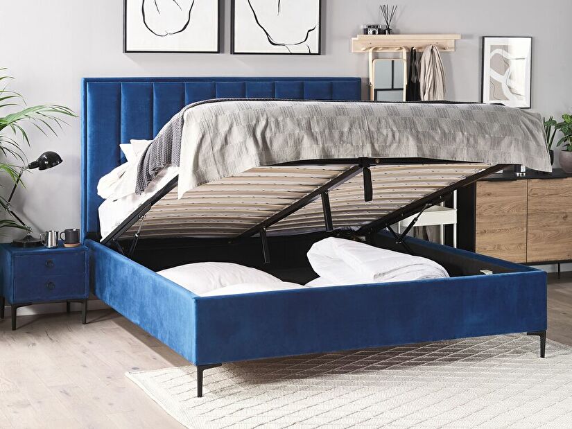 Manželská posteľ 140x200 cm Sanaza (námornícka modrá) (s úložným priestorom)