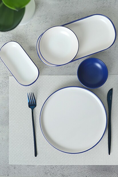 Raňajková súprava (18 ks.) Mono (modrá + biela)