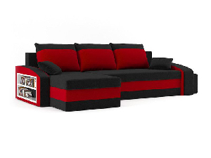 Rohová sedačka Hasina (čierna + červená) (s poličkou a taburetkou) (L)