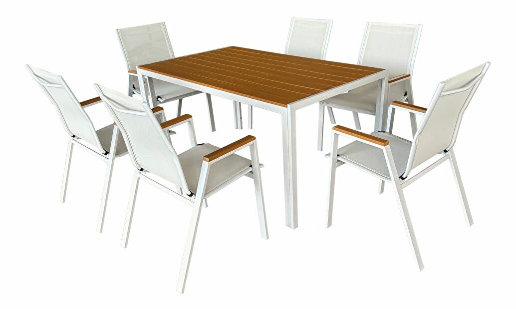 Záhradný stôl BONTO (biela oceľ + dub) (pre 4-6 osôb)
