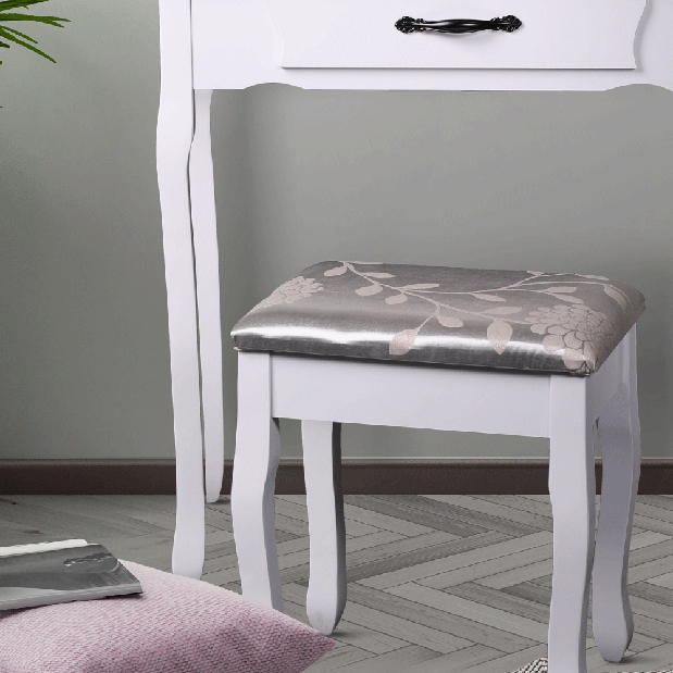Toaletný stolík s taburetkou Linetik (biela)
