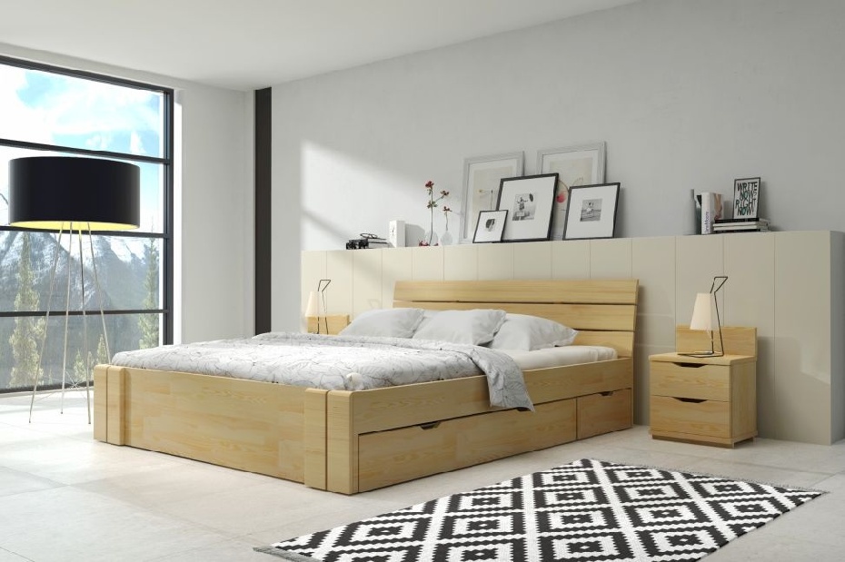 Manželská posteľ 180 cm Naturlig Tosen High Drawers (borovica)