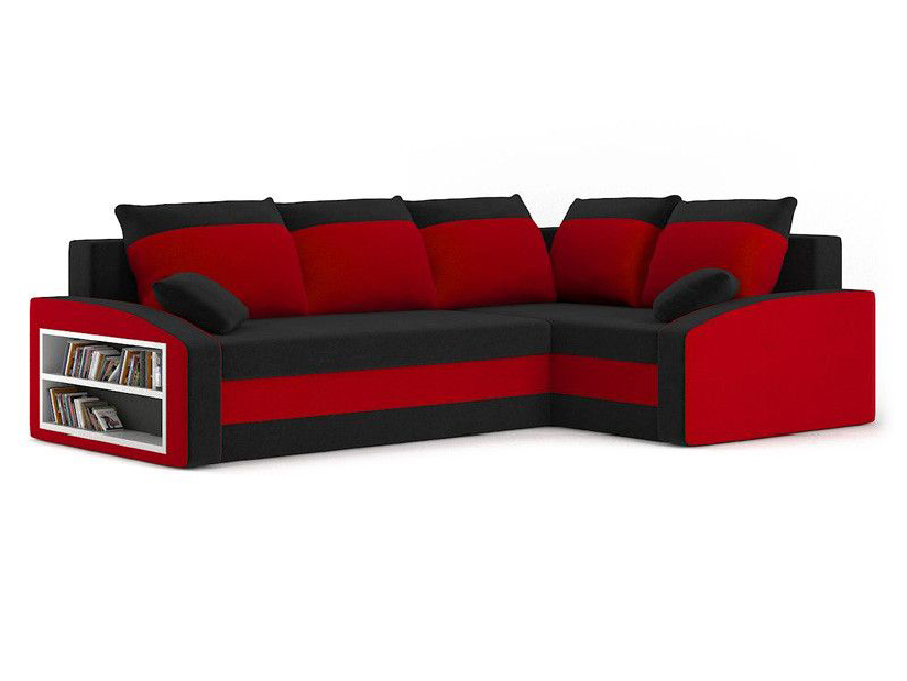 Rohová sedačka Gavriel (čierna + červená) (s poličkou) (P)