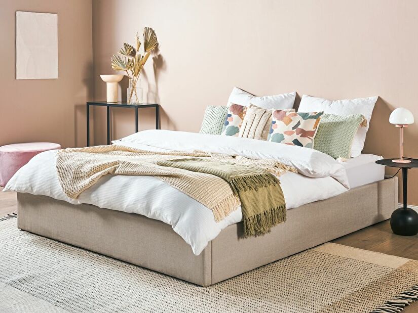 Manželská posteľ 180 cm DIJON (s roštom a úl. priestorom) (béžová)